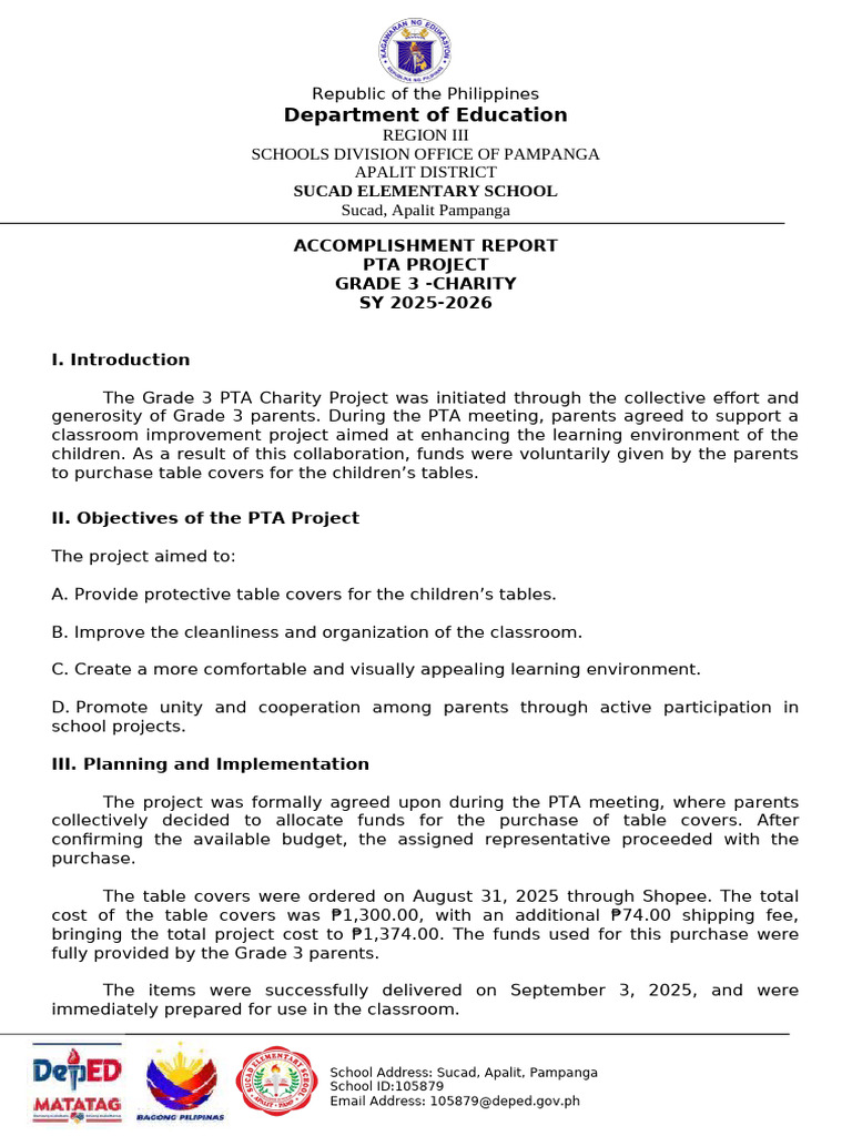Pta Project Accomplishment-Report | PDF