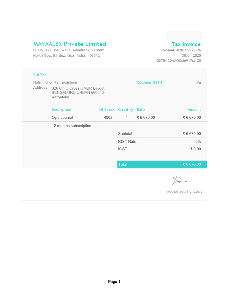 2025_04_30 Invoice Mayaalex for Hatminchoi Ramakrishnan Inv-MAG-020-Apr ...