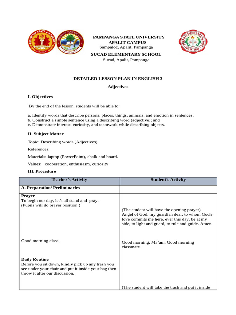 Lesson Plan | PDF | Adjective