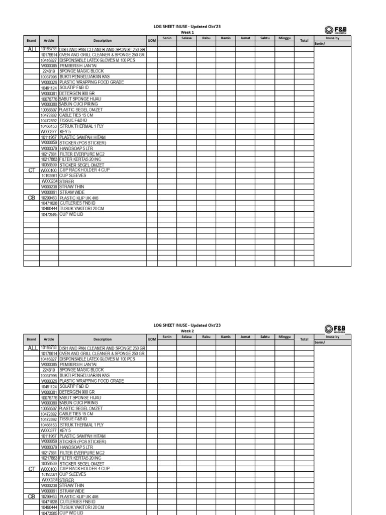 4 - Log Sheet Inuse (Print 1x) | PDF