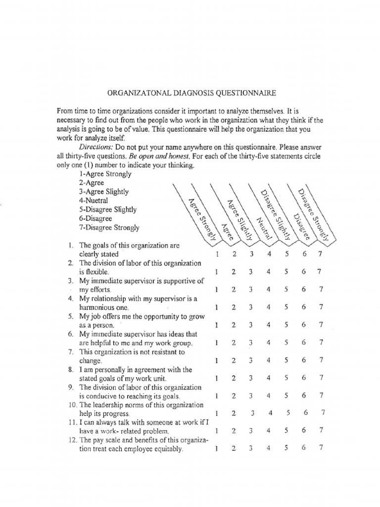 Organizational Diagnosis Questionnaire | PDF