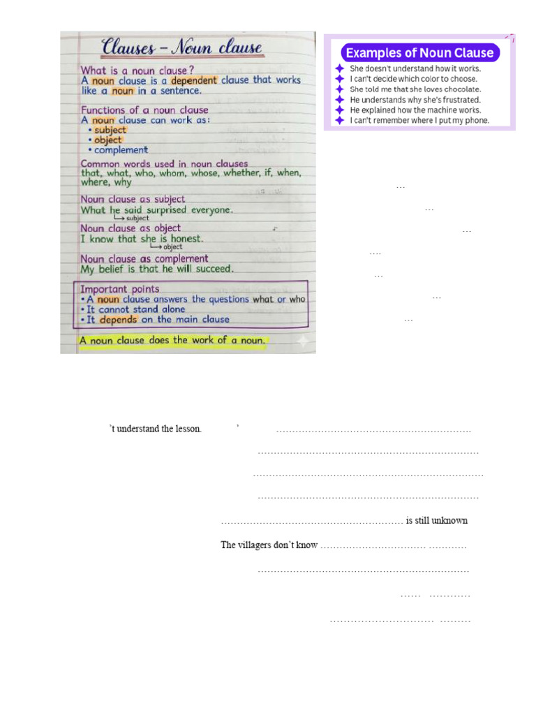 9 NOUN CLAUSES Note & Exercises 2526 | PDF