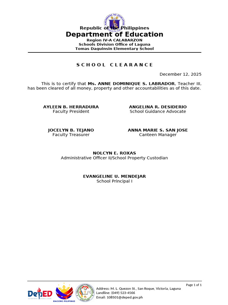 School Clearance | PDF