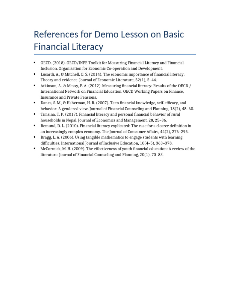 Financial Literacy References | PDF