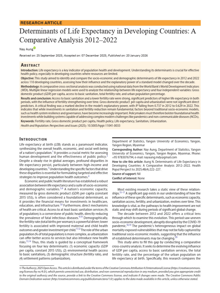 Determinants of Life Expectancy in Developing Countries: A Comparative ...