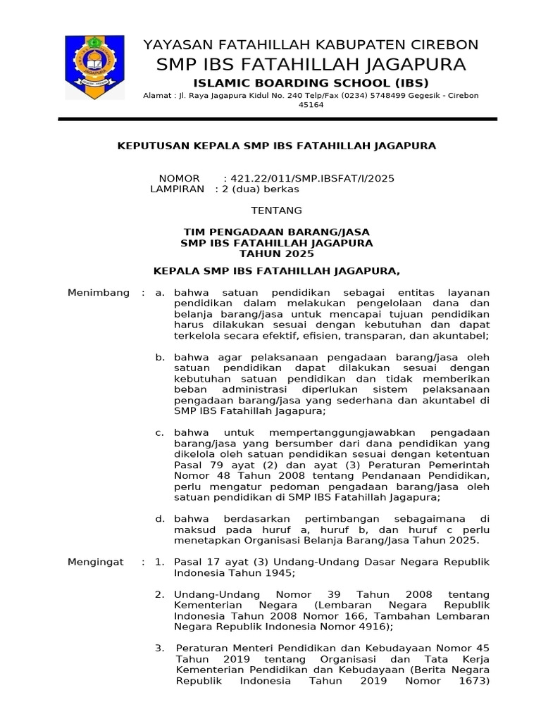 SK Pengadaan Barang Dan Jasa 2025 | PDF
