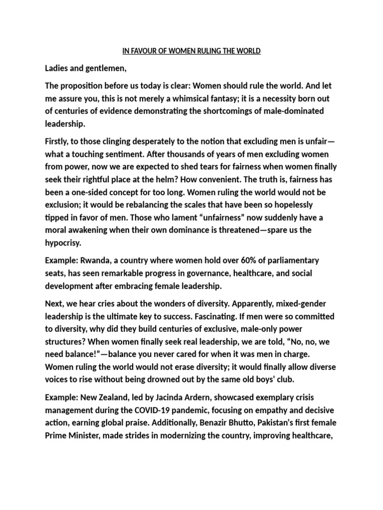 In Favour of Women Ruling the World | PDF