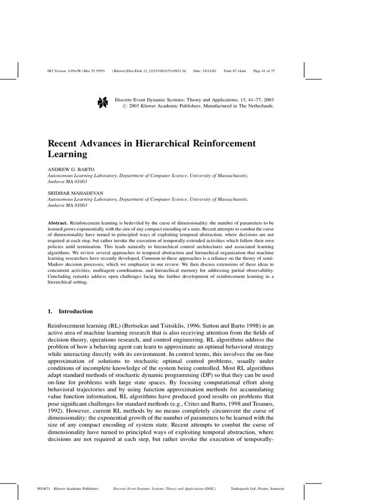 Recent Advances in Hierarchical Reinforcement Learning | PDF | Applied ...