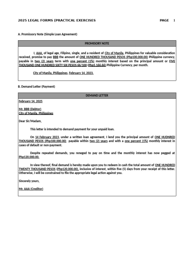 2025 Legal Forms (Practical Exercises) | PDF | Lease | Affidavit