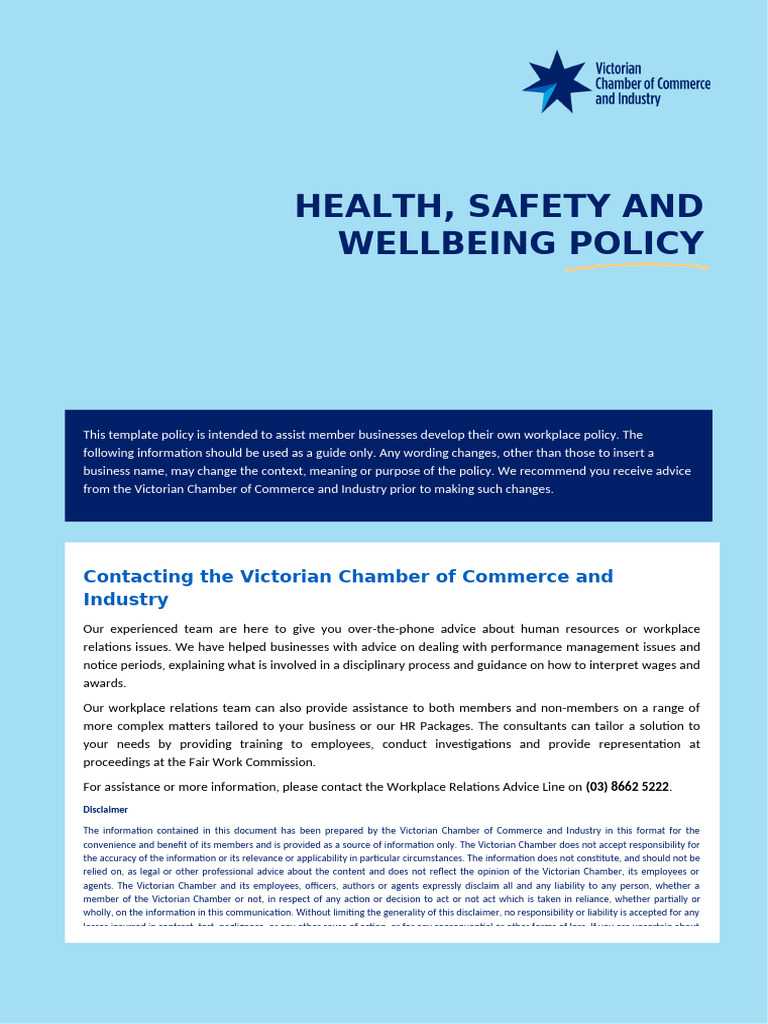 Health Safety and Wellbeing Policy V2 | PDF | Occupational Safety And ...