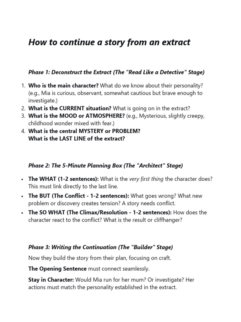 How To Continue A Story From An Extract | PDF