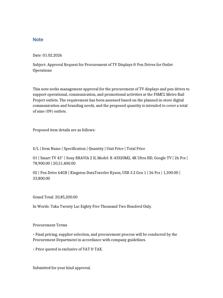 TV PenDrive Approval Note | PDF