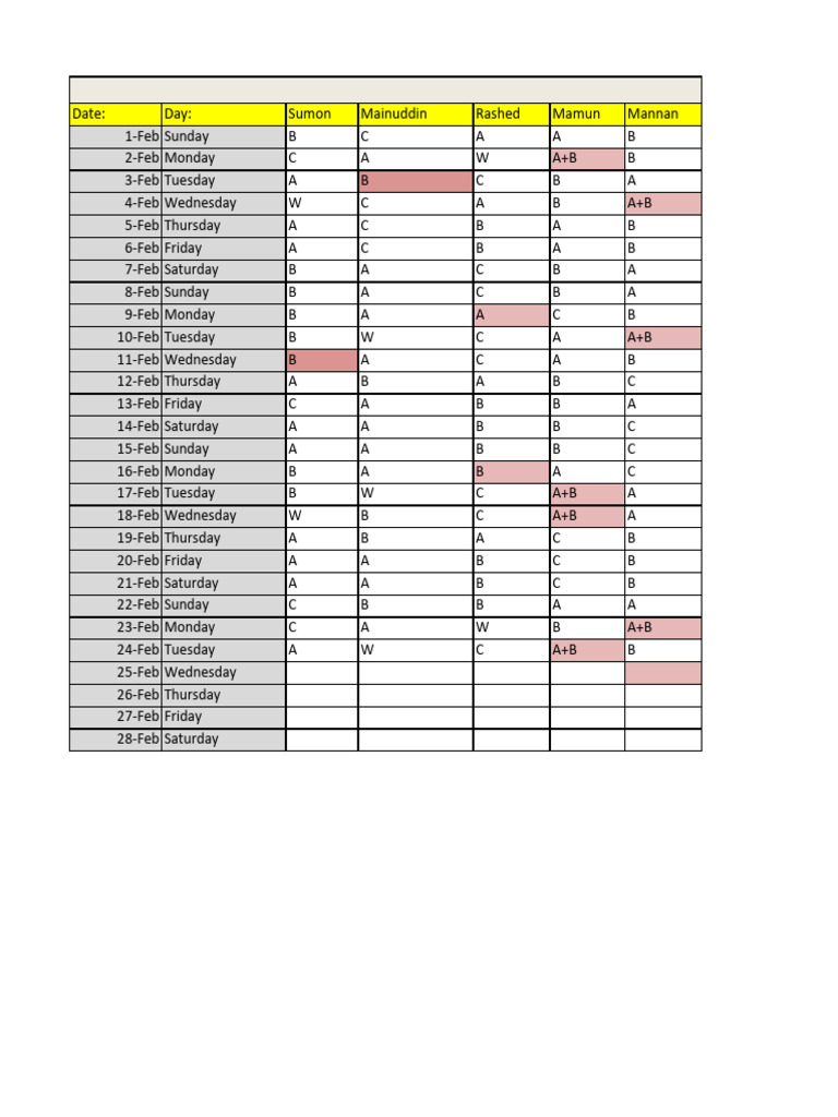 Roster Feb'26 | PDF