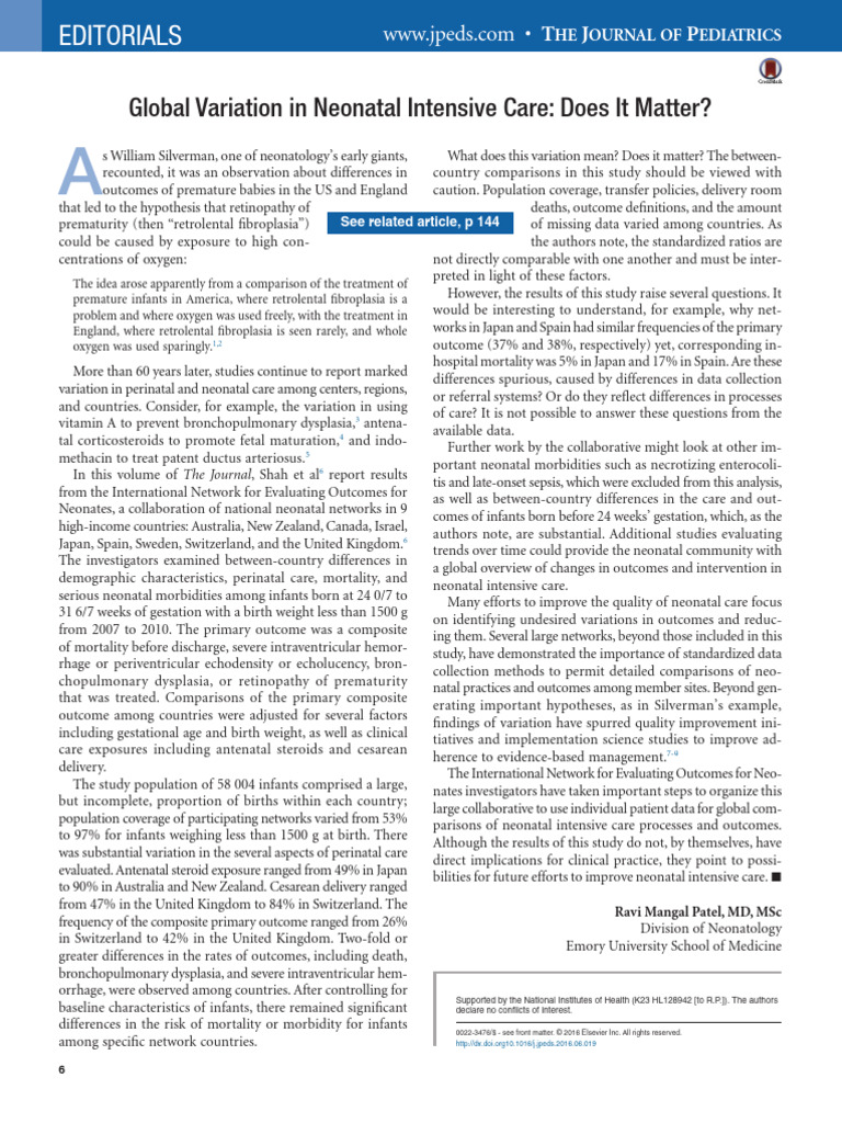 Global Variation in Neonatal Intensive Care Does | PDF | Neonatal ...