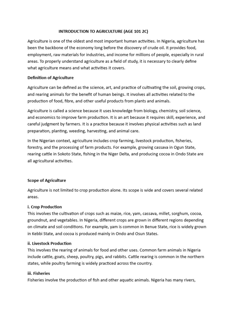 Introduction to Agriculture ( AGE 101) | PDF | Agriculture | Intensive ...