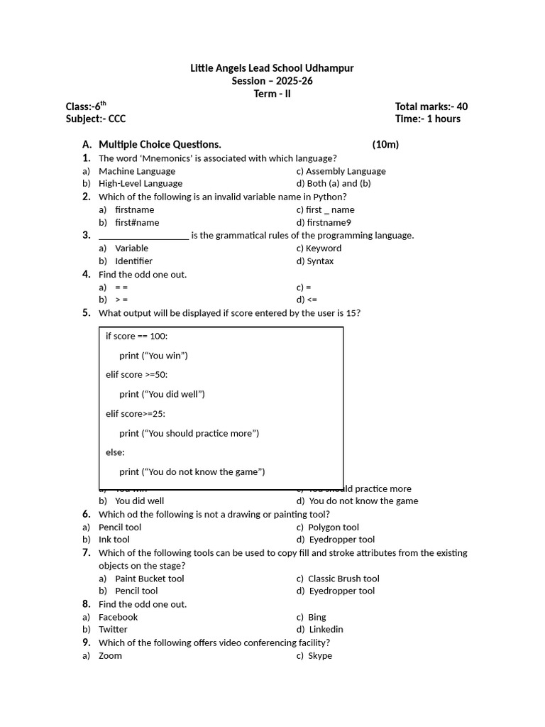 Class-6th CCC Term - 2 2025-26 | PDF