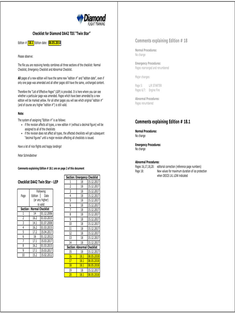 DA42_TDI_Checklist_Edit18_1_A5 | PDF | Airplane | Flap (Aeronautics)