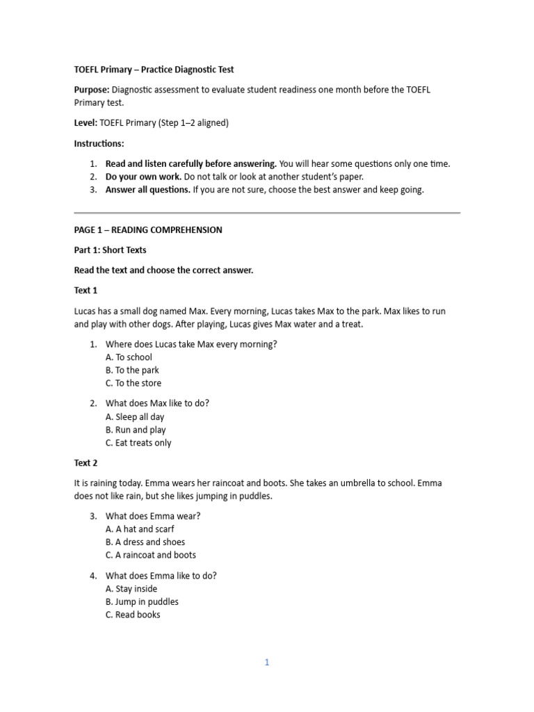 TOEFL Primary | PDF