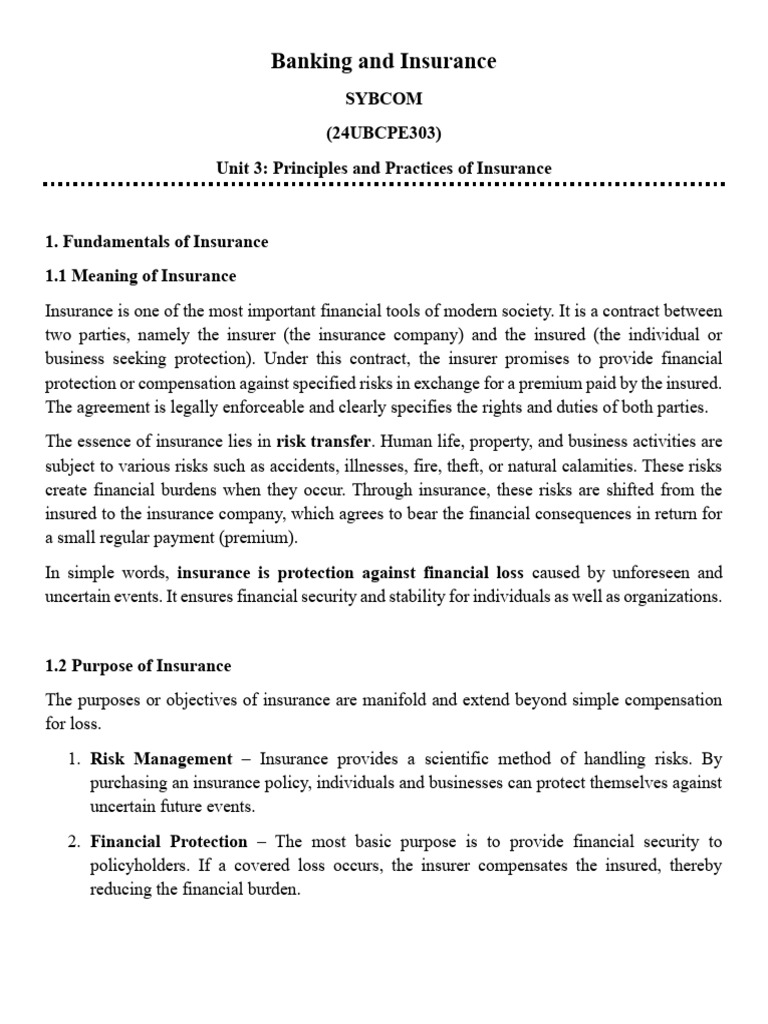 Unit 3: Principles and Practices of Insurance | PDF | Insurance | Life ...