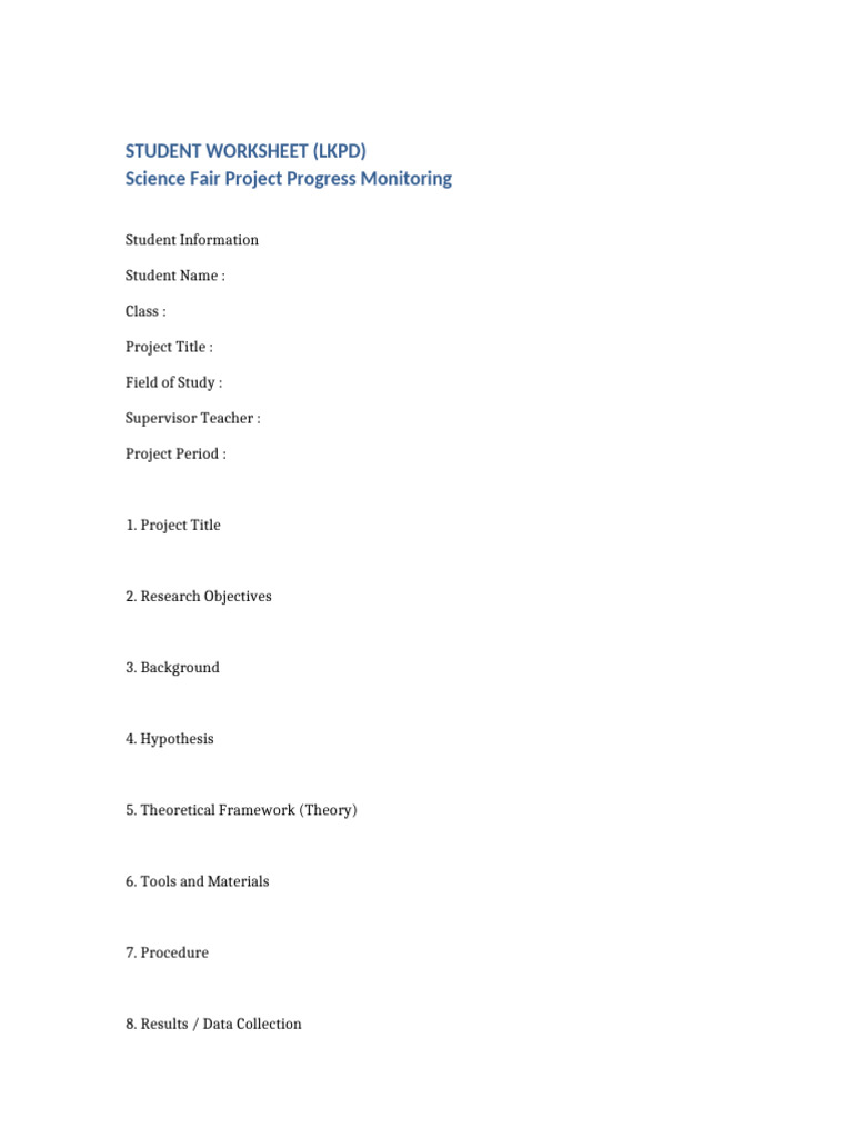 Science Fair Project Worksheet | PDF