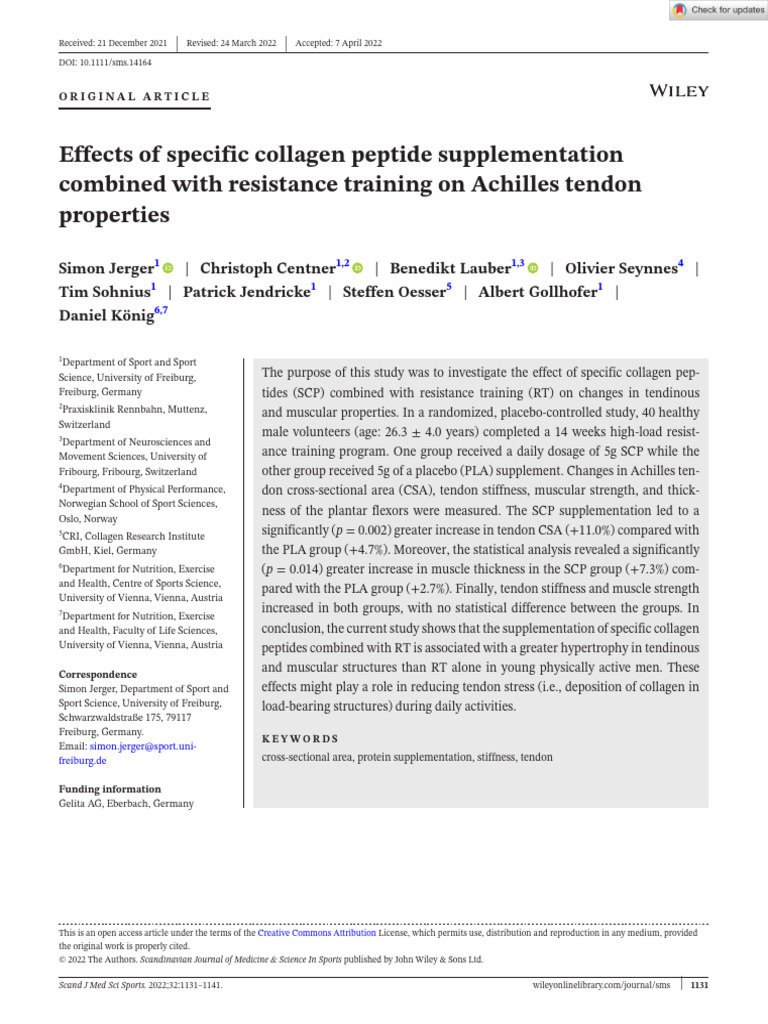 Effects of Specific Collagen Peptide Supplementation Combined With ...
