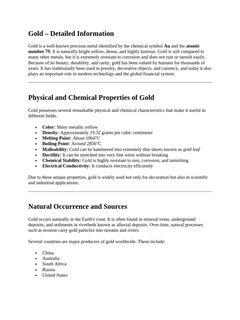 Gold - Detailed Information | PDF | Gold | Metals