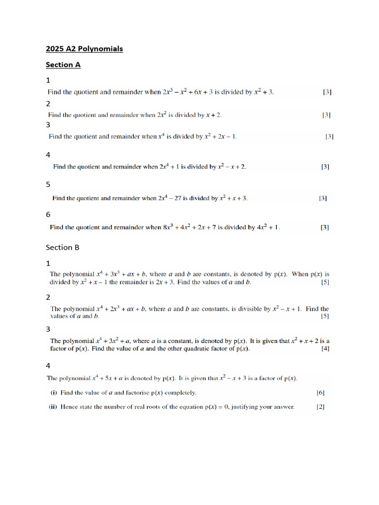 2025 A2 Polynomials | PDF