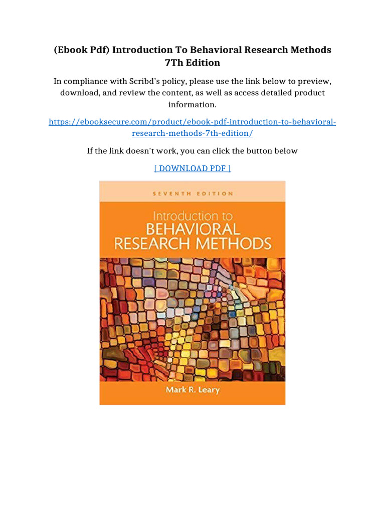 (Ebook PDF) Introduction To Behavioral Research Methods 7th Edition ...