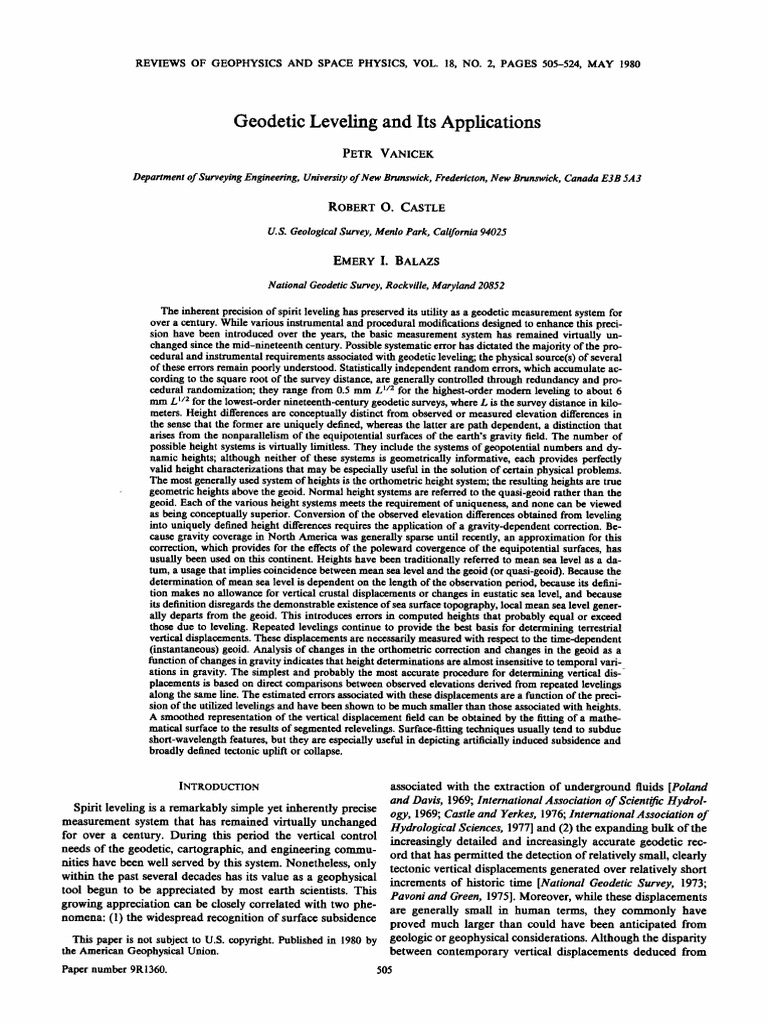Geodetic Leveling and Its Applications | PDF | Geophysics | Geodesy