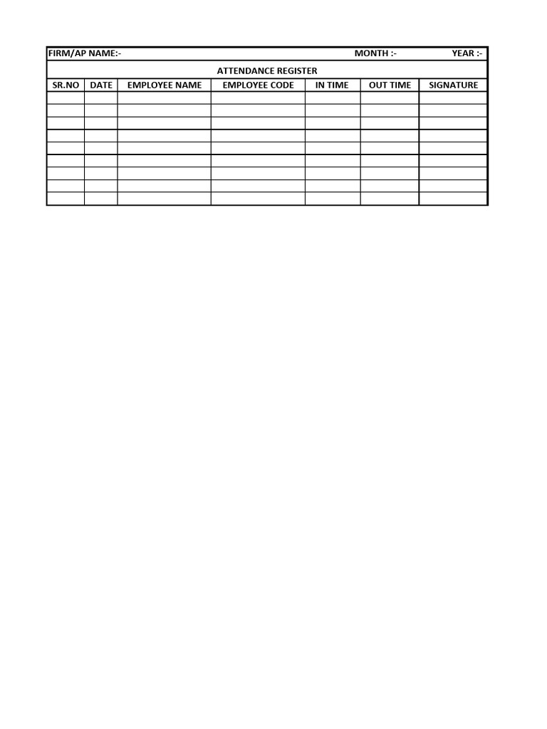 Attendance Register Format | PDF