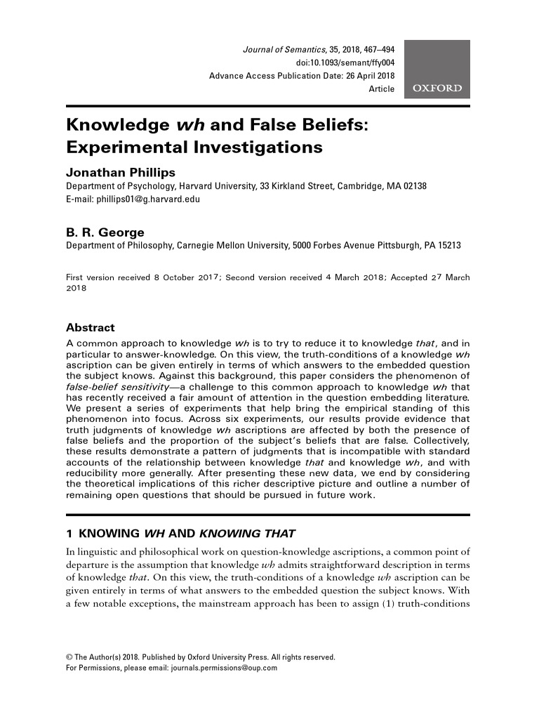 Knowledge and False Beliefs: Experimental Investigations: Jonathan ...