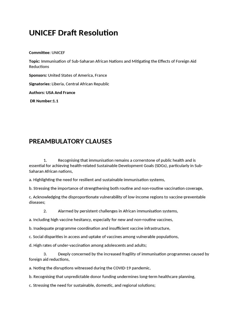 UNICEF Draft Resolution[1] (2) | PDF | Taxes | Vaccines