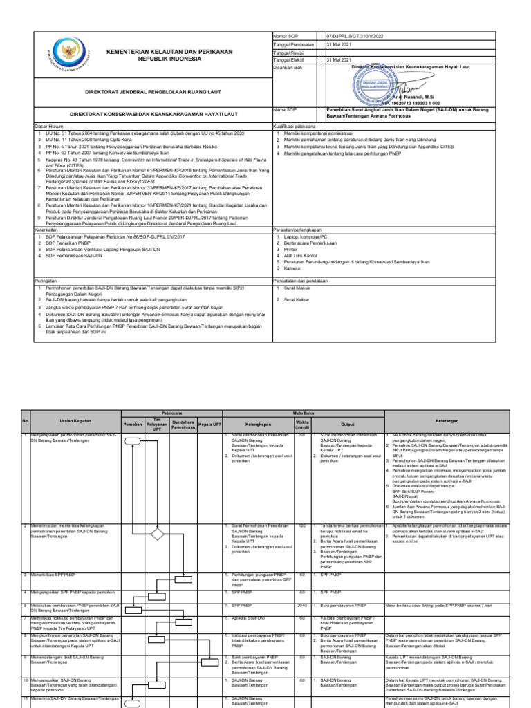 SOP 7 (2022) - Penerbitan SAJI-DN Tentengan Arwana Formosus | PDF