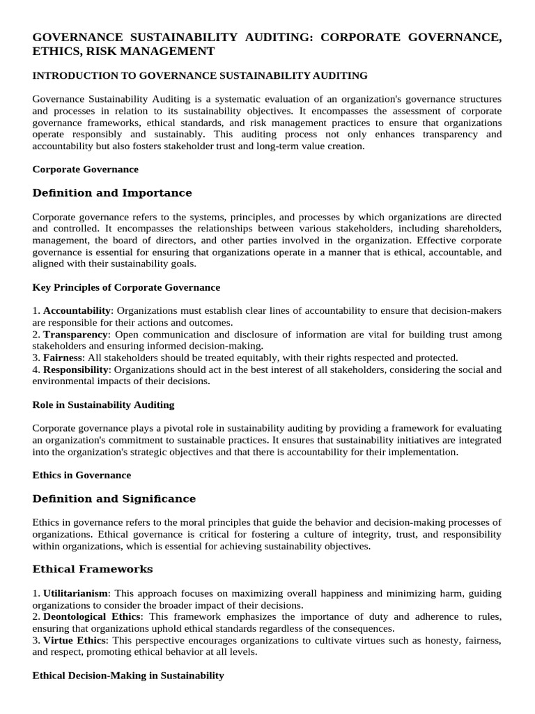 Governance Sustainability Auditing | PDF | Governance | Sustainability
