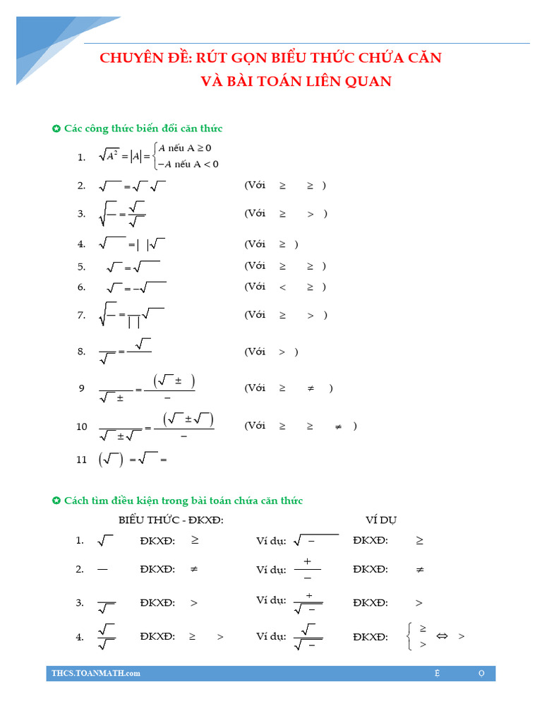 Chuyen de Rut Gon Bieu Thuc Chua Can Va Bai Toan Lien Quan | PDF