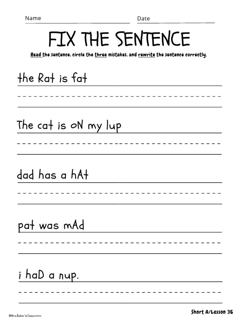 FixtheSentenceSentenceWritingShortVowelPracticeEditingSORUFLI-1 | PDF