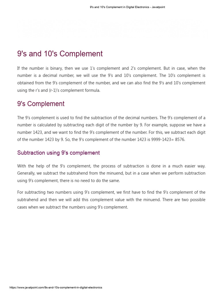 9's and 10's Complement | PDF | Subtraction | Number Theory