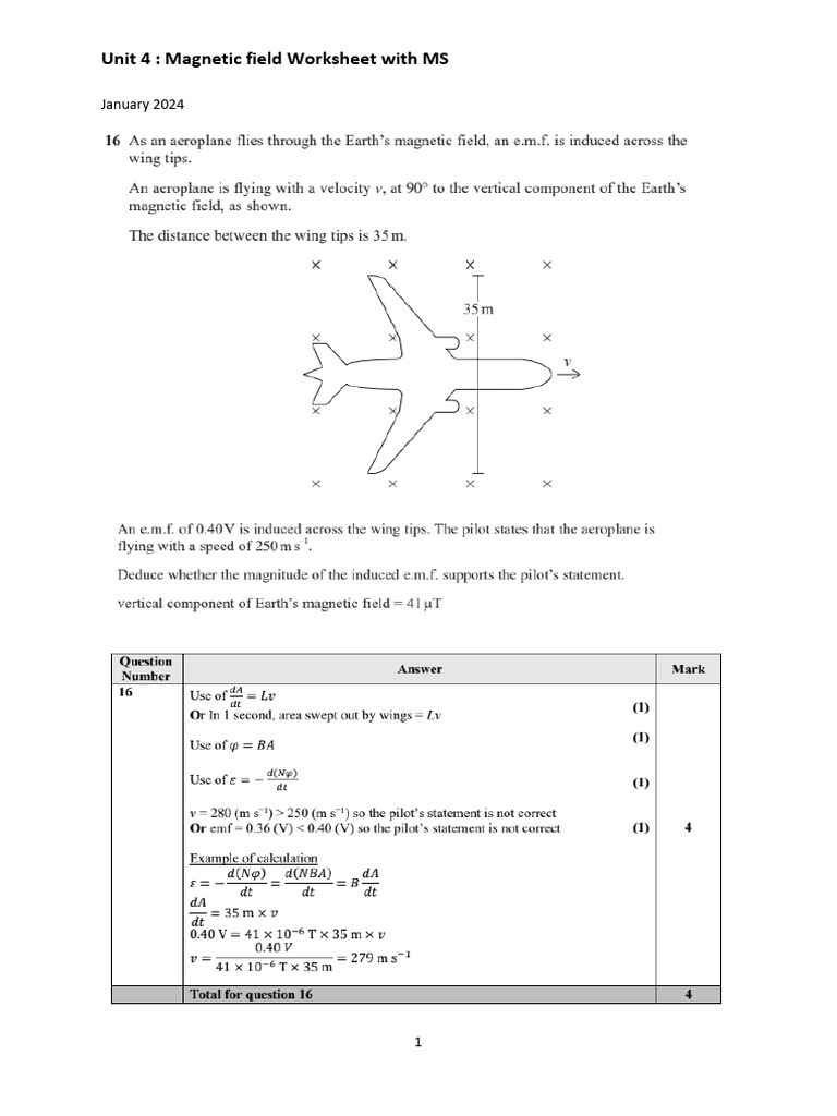 Unit 4 Magnetic Field Worksheet With Answers | PDF