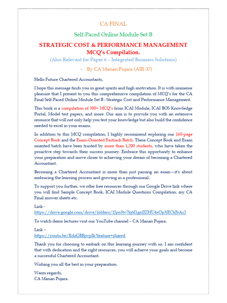 SCPM 500+ MCQ's Compilation | PDF | Cost Accounting | Logistics