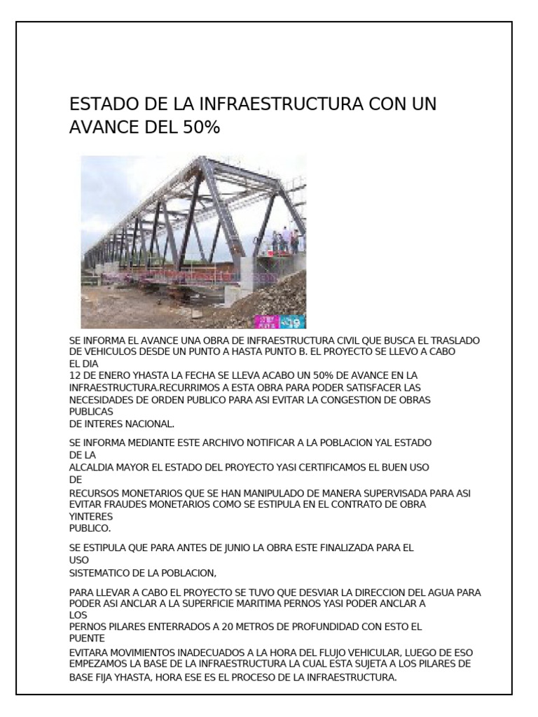 Estado de La Infraestructura Con Un Avance Del 50[1]-1 (1)-1 | PDF ...