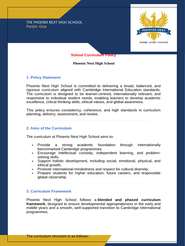 Doc 13 School Curriculum Policy | PDF | Educational Assessment | Curriculum