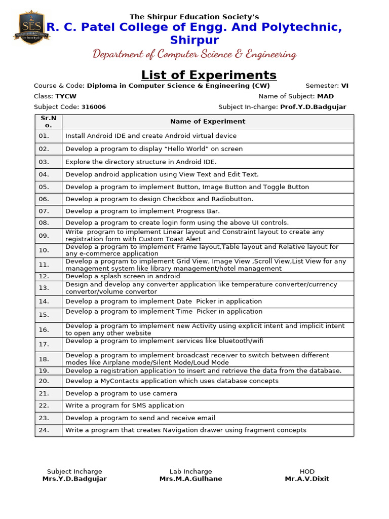 List of Experiments - MAD | PDF | Android (Operating System) | Computing