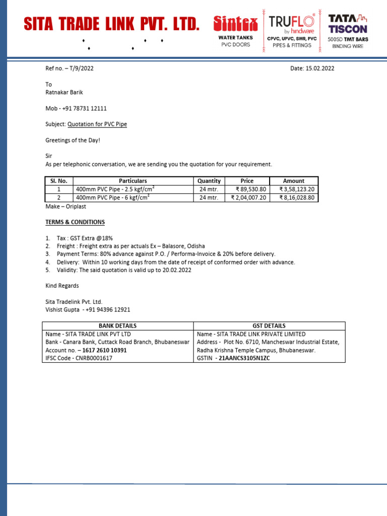 400mm Pipe Quote | PDF