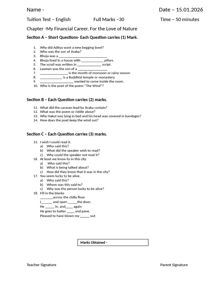 English Test Chapter Riddle of The Poem & The Wind | PDF