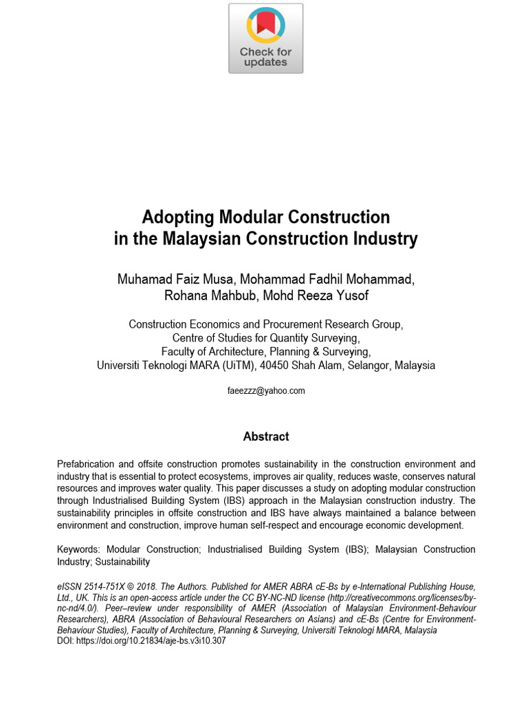 Adopting Modular Construction in The Malaysian Construction Industry ...