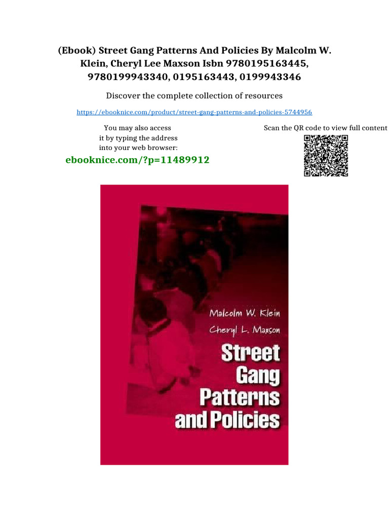 (Ebook) Street Gang Patterns and Policies by Malcolm W. Klein, Cheryl ...