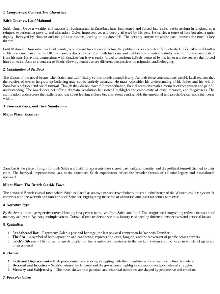 Character Mapping Table by The Sea | PDF | Postcolonialism | Refugee