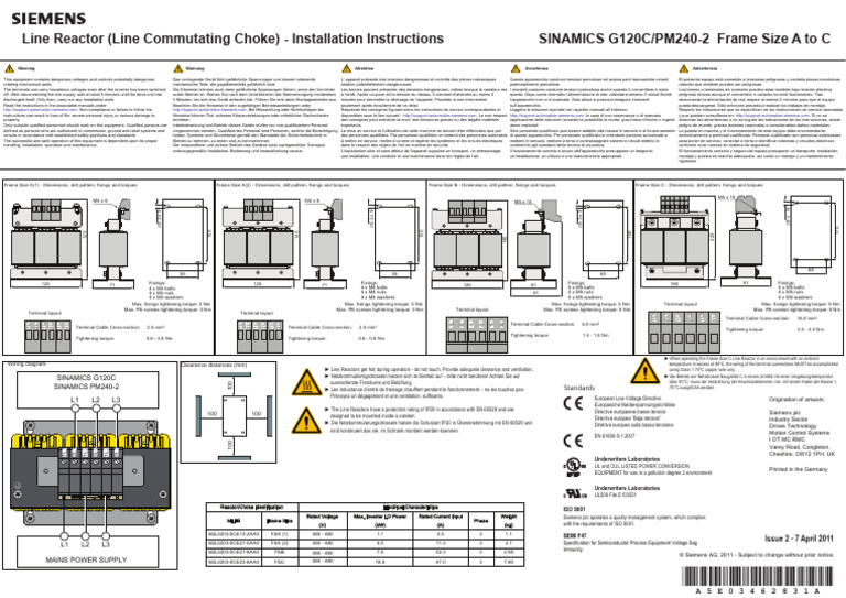 SINAMICS G120C PM240-2 Line Reactor Installation Instructions Issue ...
