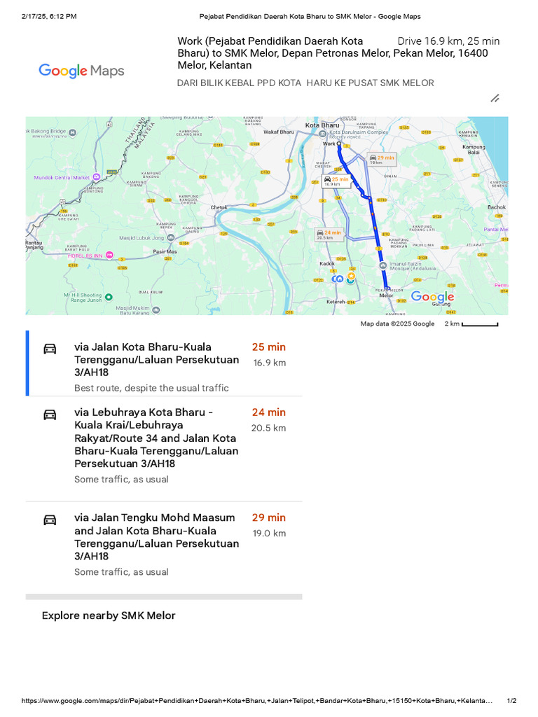 Pejabat Pendidikan Daerah Kota Bharu To SMK Melor - Google Maps | PDF