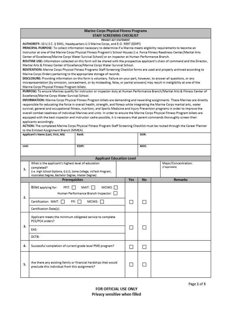 MAFCE Staff Screening Checklist | PDF | Sergeant | United States Marine ...